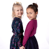 Danamade DLUCI Girls Long-Sleeves Paisley Print Cotton Velvet Dress - Navy Blue